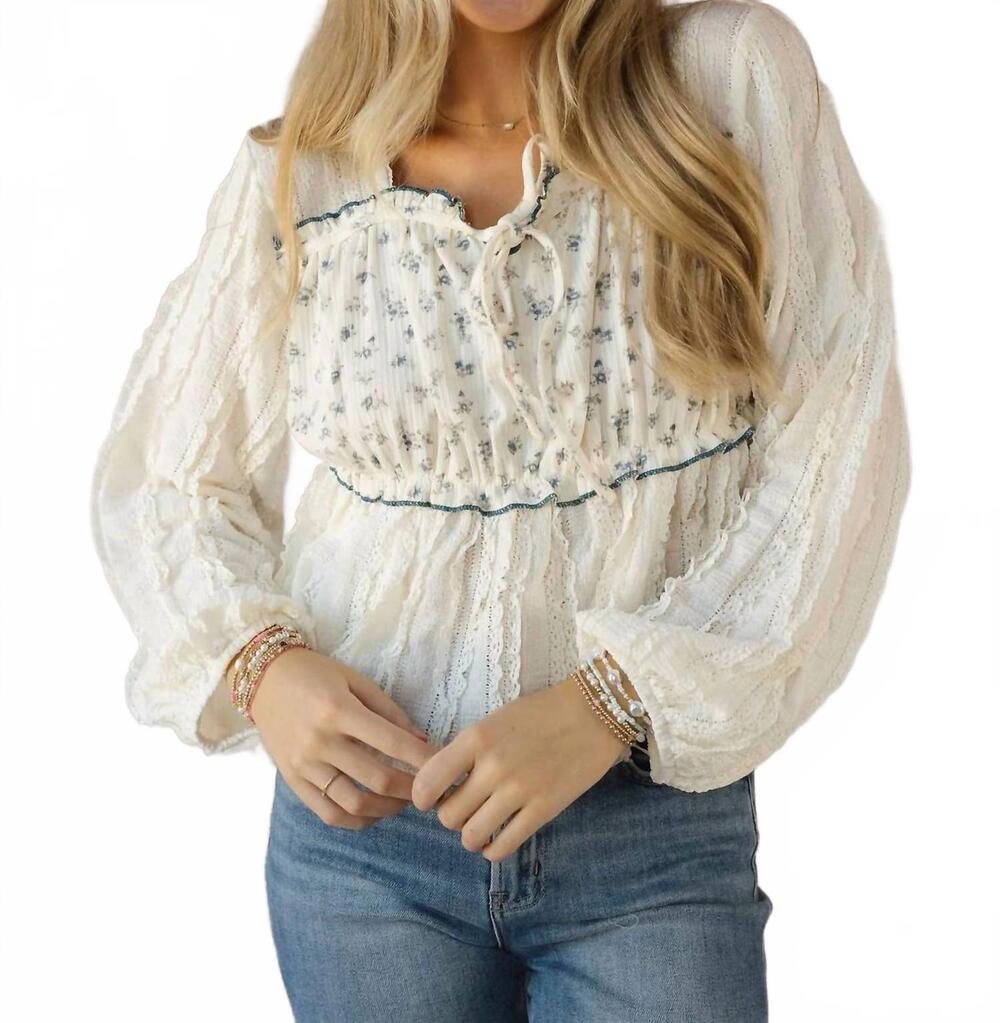 NEW POL keely floral patched top in cream